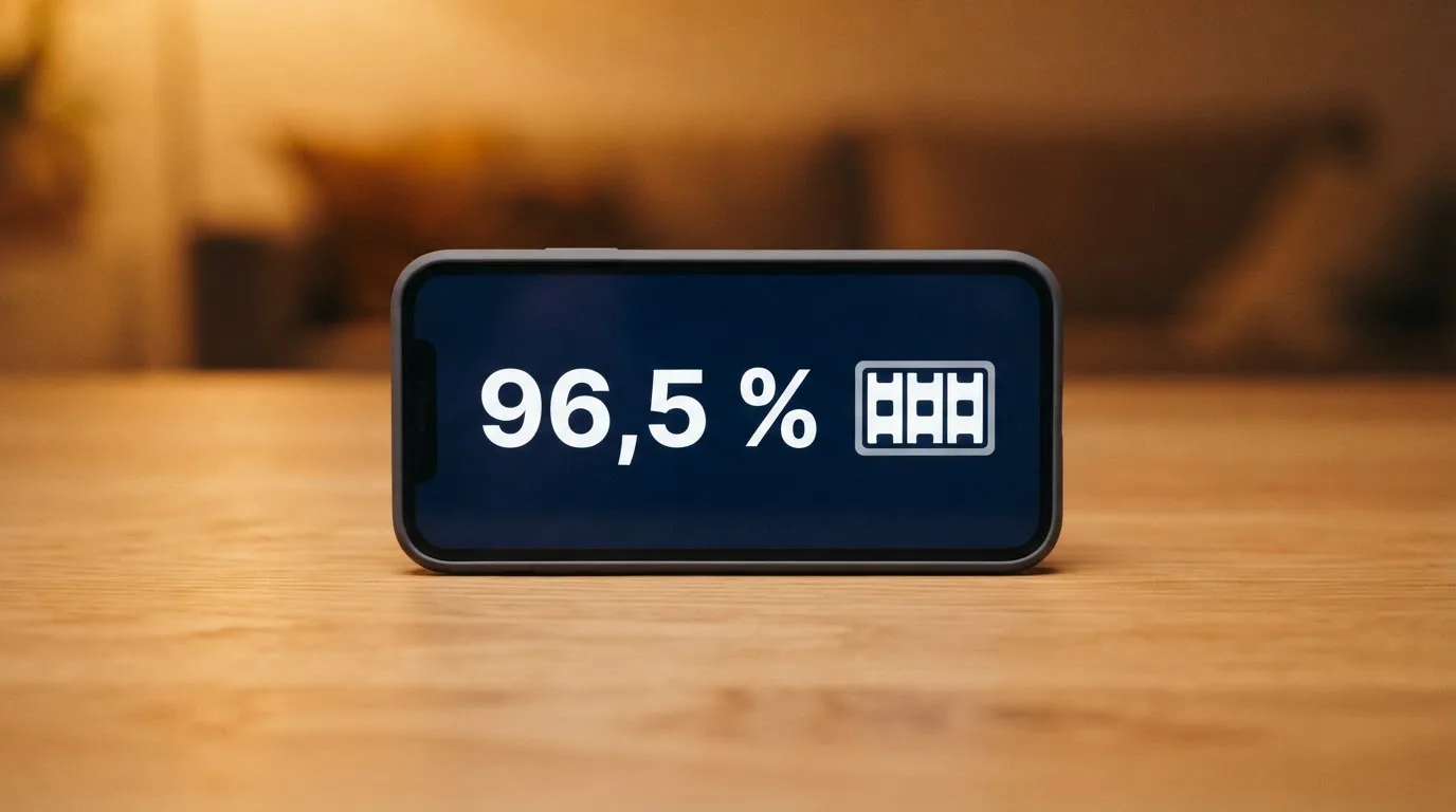 Nahaufnahme eines Bildschirms mit einer Prozentangabe neben einem Spielautomaten-Symbol.