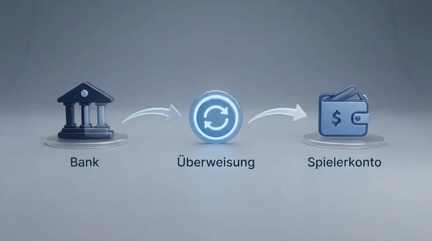 Einfaches Flussdiagramm, das den Weg einer Zahlung von der Bank zum Spielerkonto zeigt.