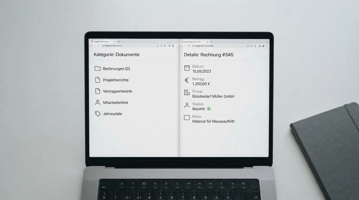 Zwei nebeneinander geöffnete Browser-Tabs auf einem Laptop-Bildschirm.