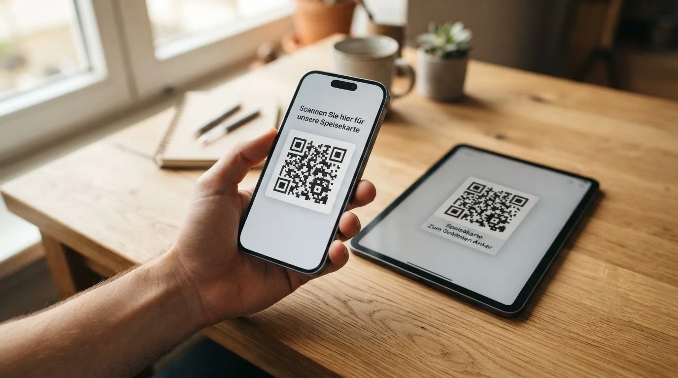 Nahaufnahme einer Hand, die auf einem Tablet einen QR-Code für eine Kryptowährungs-Einzahlung scannt.