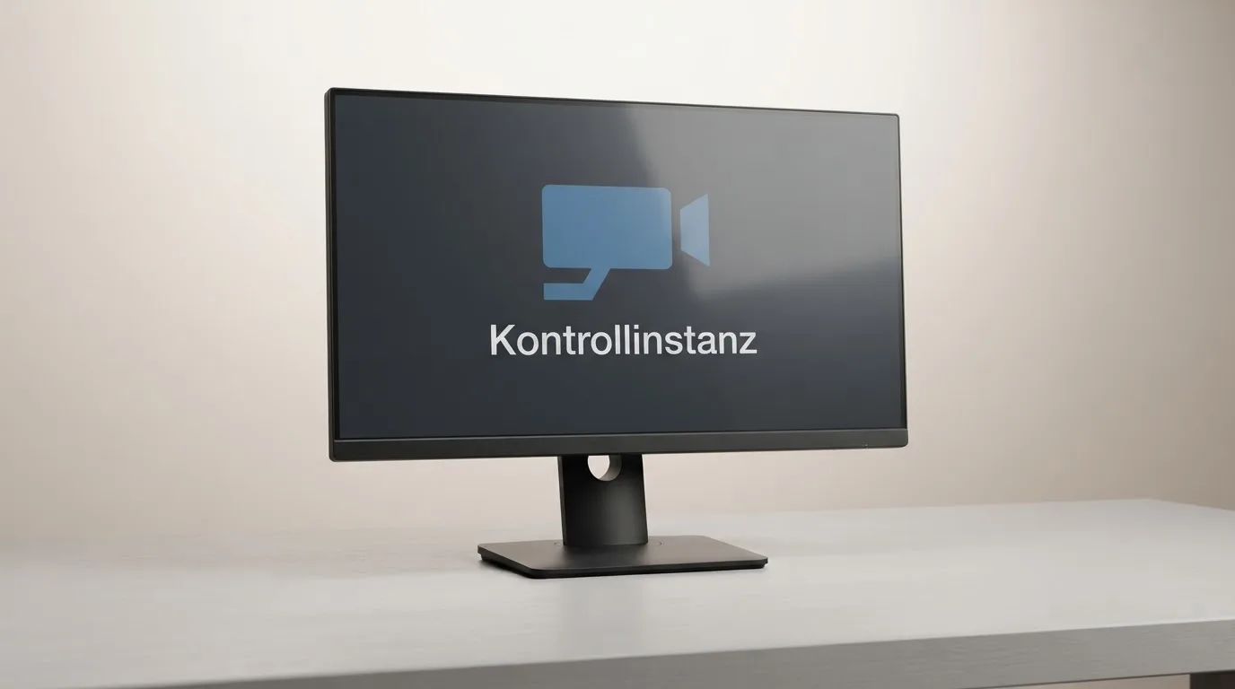Kamera-Symbol über einer Bildschirmanzeige, das eine Kontrollinstanz symbolisiert.